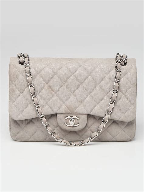 Grey Quilted Mattie Caviar Classic Jumbo Double Flap Bag